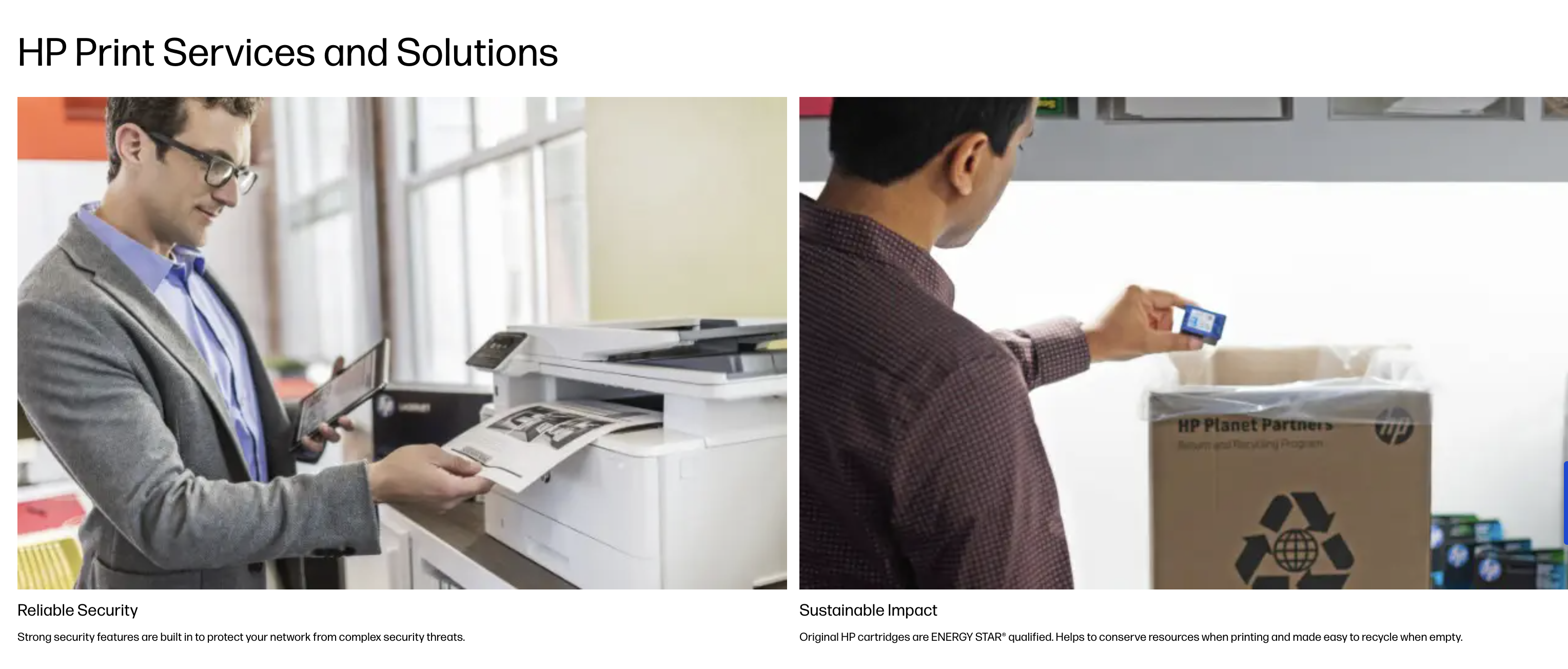 HP Print Services and Solutions — Reliable security and sustainable impact with ENERGY STAR qualified cartridges